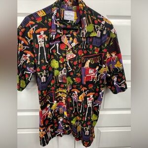 David Carey Originals Men’s Large Day of the Dead Button Up Shirt Skeletons